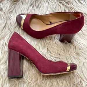 Calvin Klein burgundy gold block heels size 9